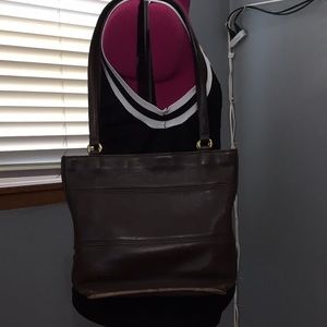 Vintage Brown Leather Zipper Top Bucket Bag